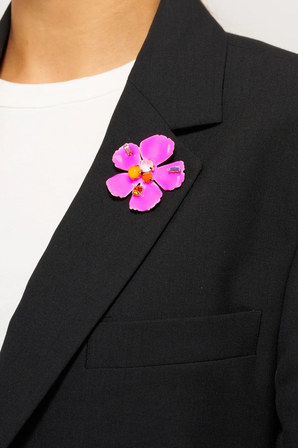 Philippe Ferrandis Ischia broche fleurs émail blanc dorée