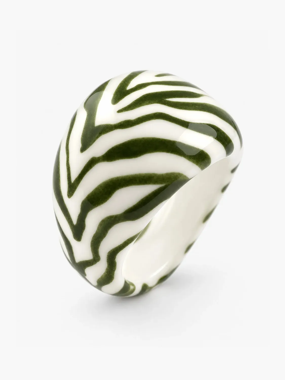 Nach Bijoux zèbre vert bague porcelaine taille S M L