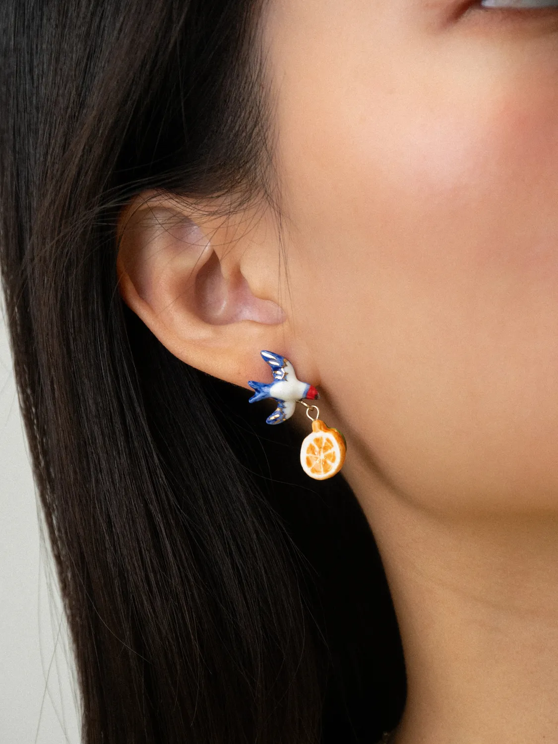 Nach Bijoux Hirondelle boucles d'oreilles orange fleur