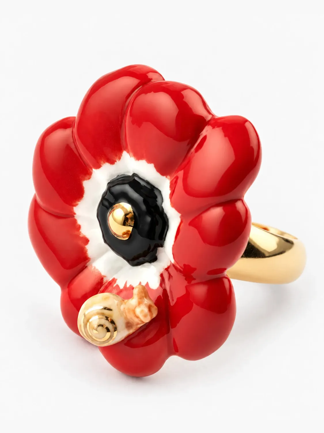 Nach Bijoux Bague anémone rouge ajustable porcelaine