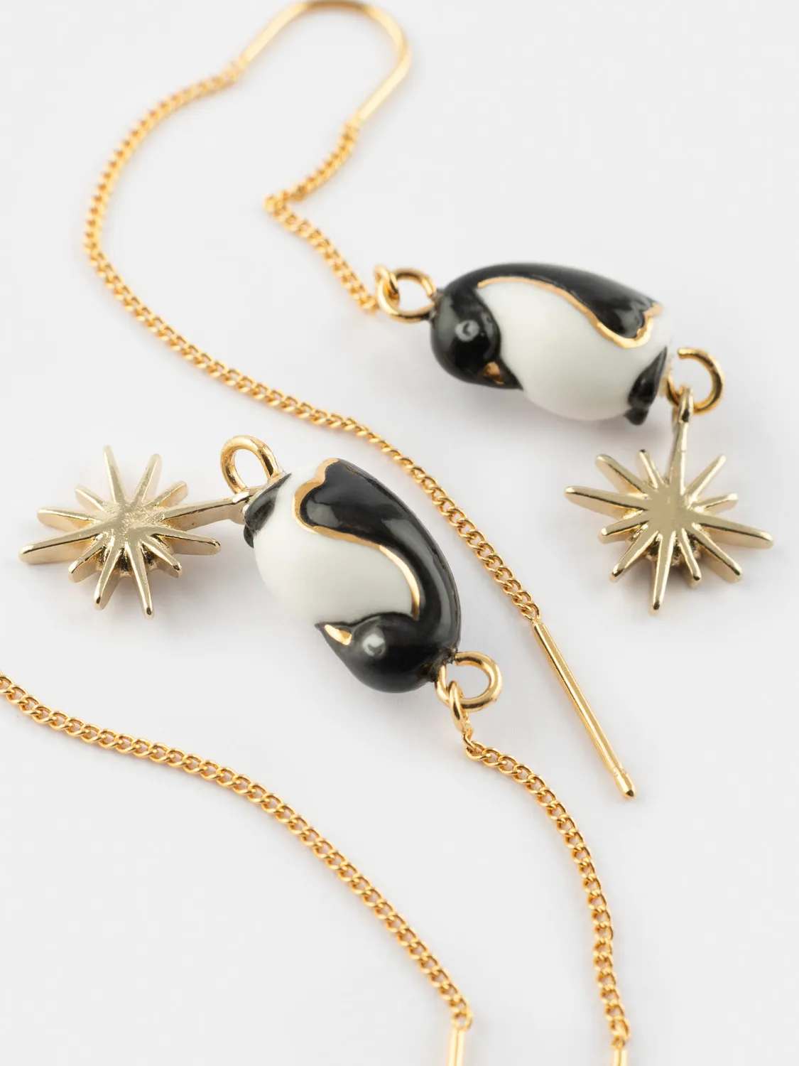 Nach Bijoux Arctique Longues boucles pingouin 7 cm porcelaine