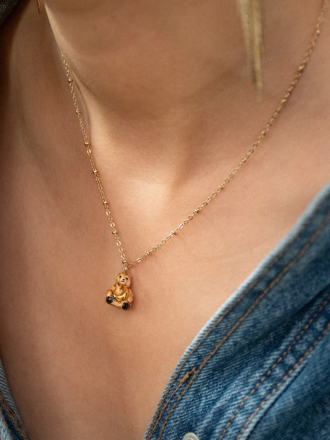 Nach Bijoux Cosmic collier ourson et lune porcelaine