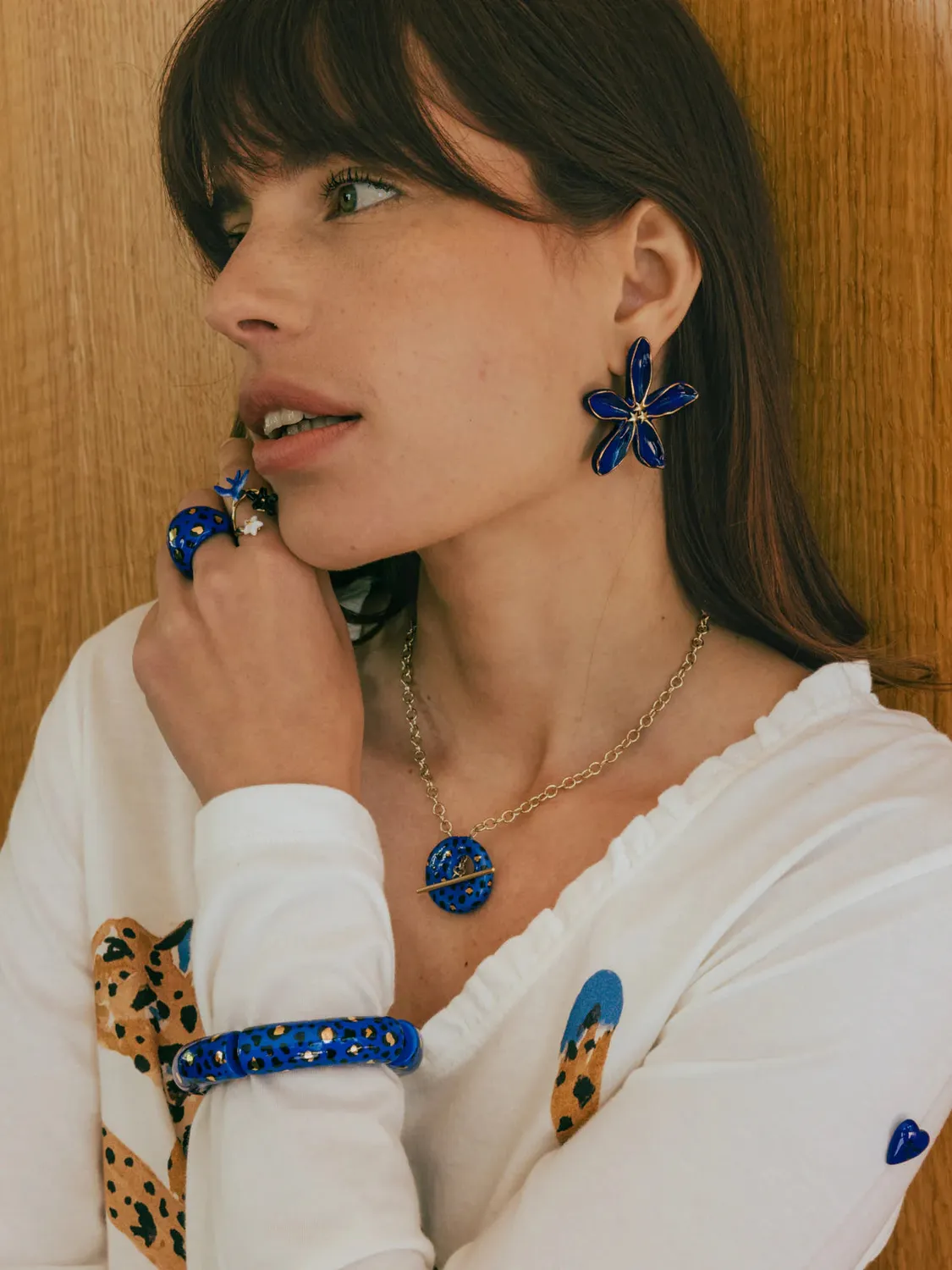 Nach Bijoux Maxi bracelet léopard bleu doré porcelaine