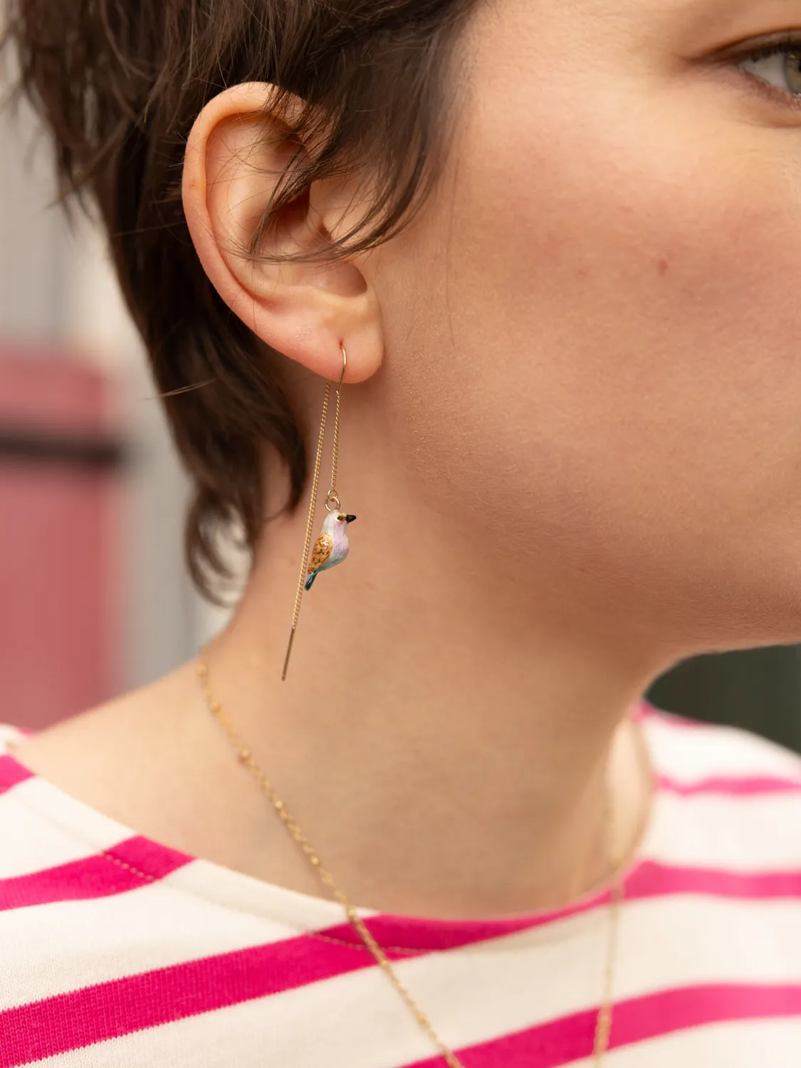 Nach Bijoux chardon oiseau longues boucles porcelaine rose