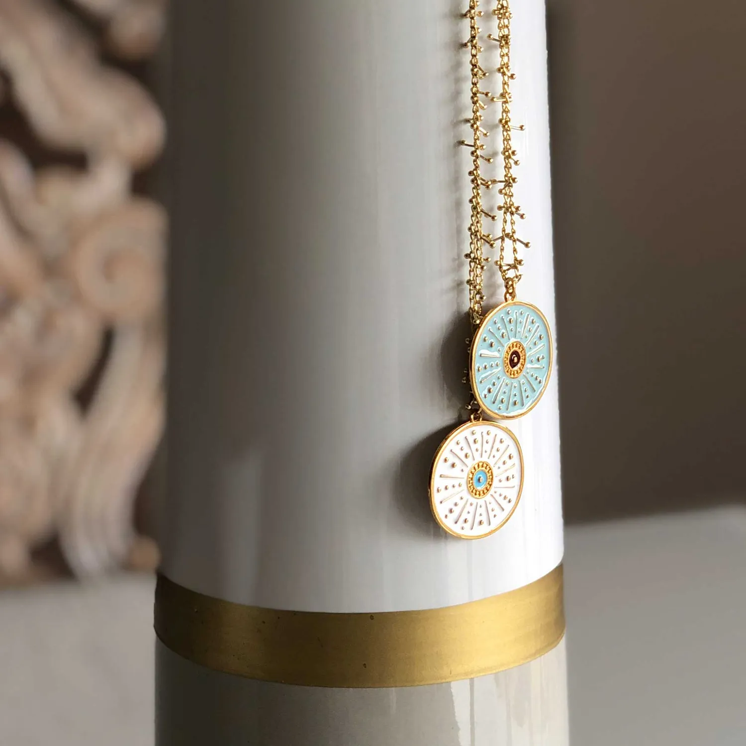 Nao de Paris Fortunata sautoir médaille bleu 90 cm