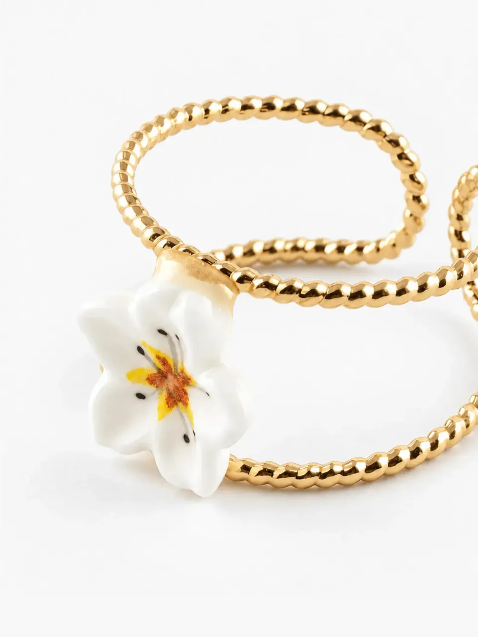 Nach Bijoux fleur de poirier bague double anneau ajustable
