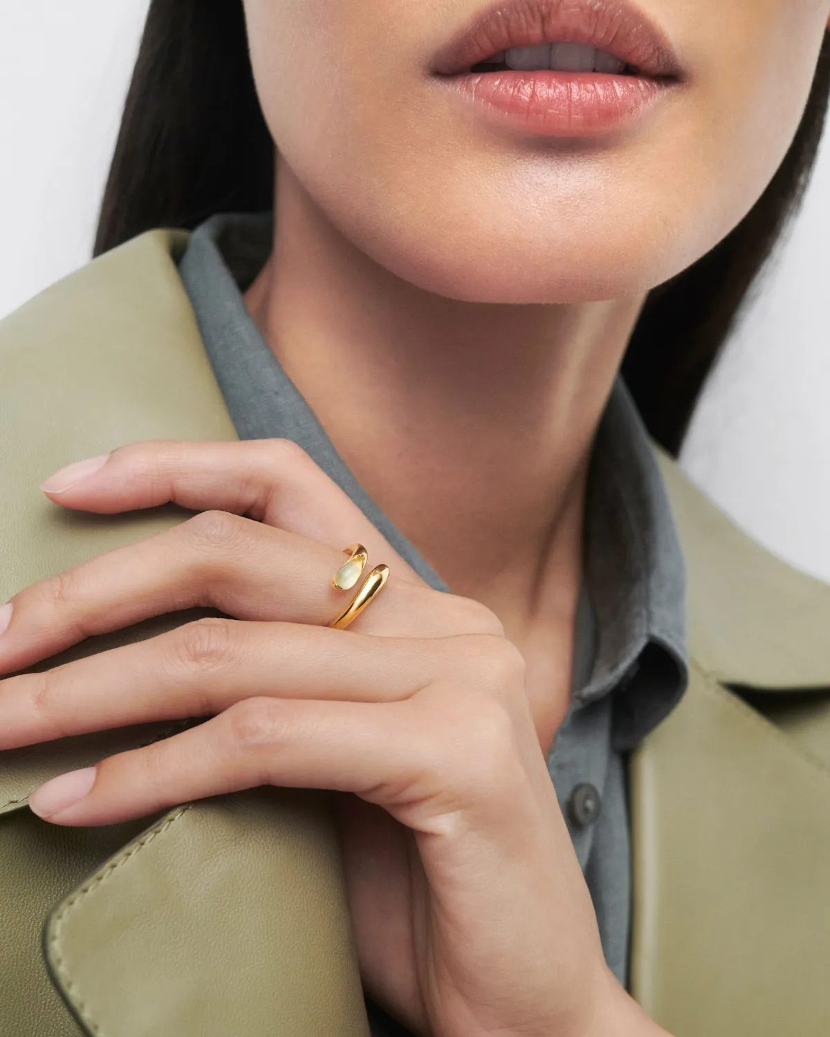 PDPAOLA Kalia bague préhnite plaqué or