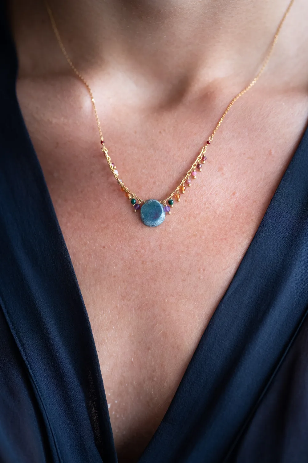 Le Fourbi de Capucine FDC55 collier laiton doré multicolore 40 cm