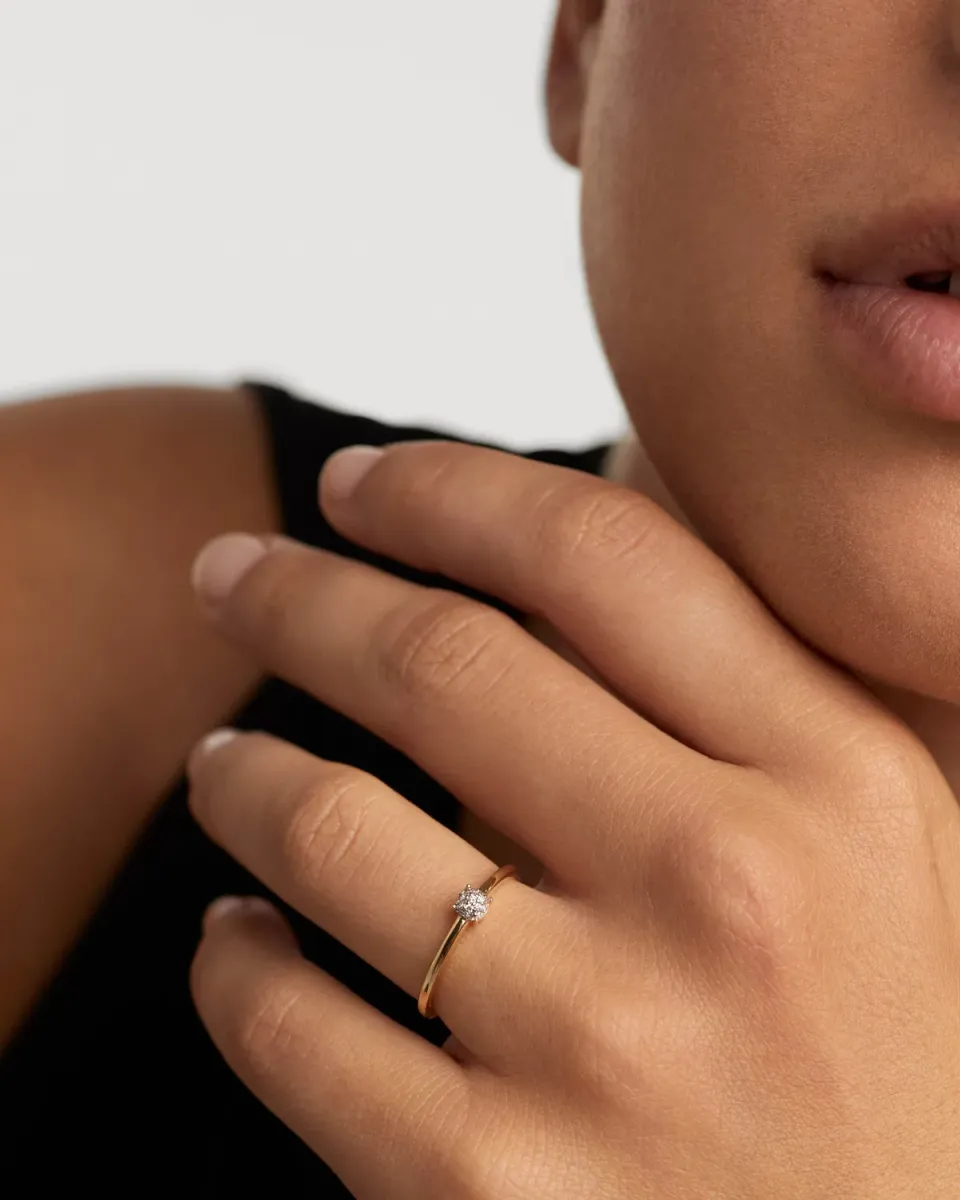 PDPAOLA Dona bague or diamants solitaire pavé