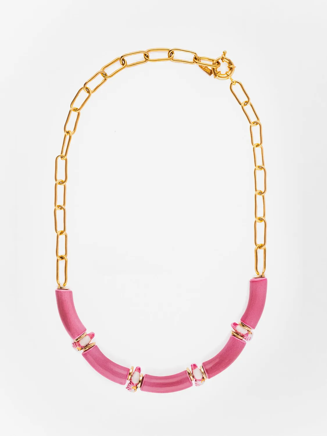 Nach Bijoux cacatoès collier perles roses porcelaine 45 cm