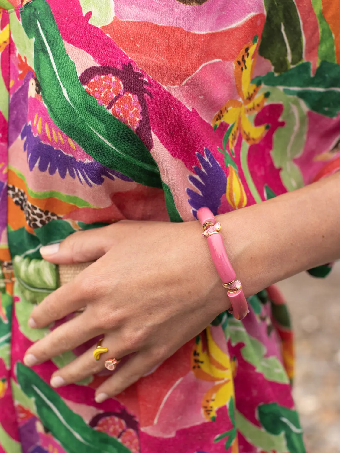Nach Bijoux perles roses cacatoès bracelet porcelaine verre