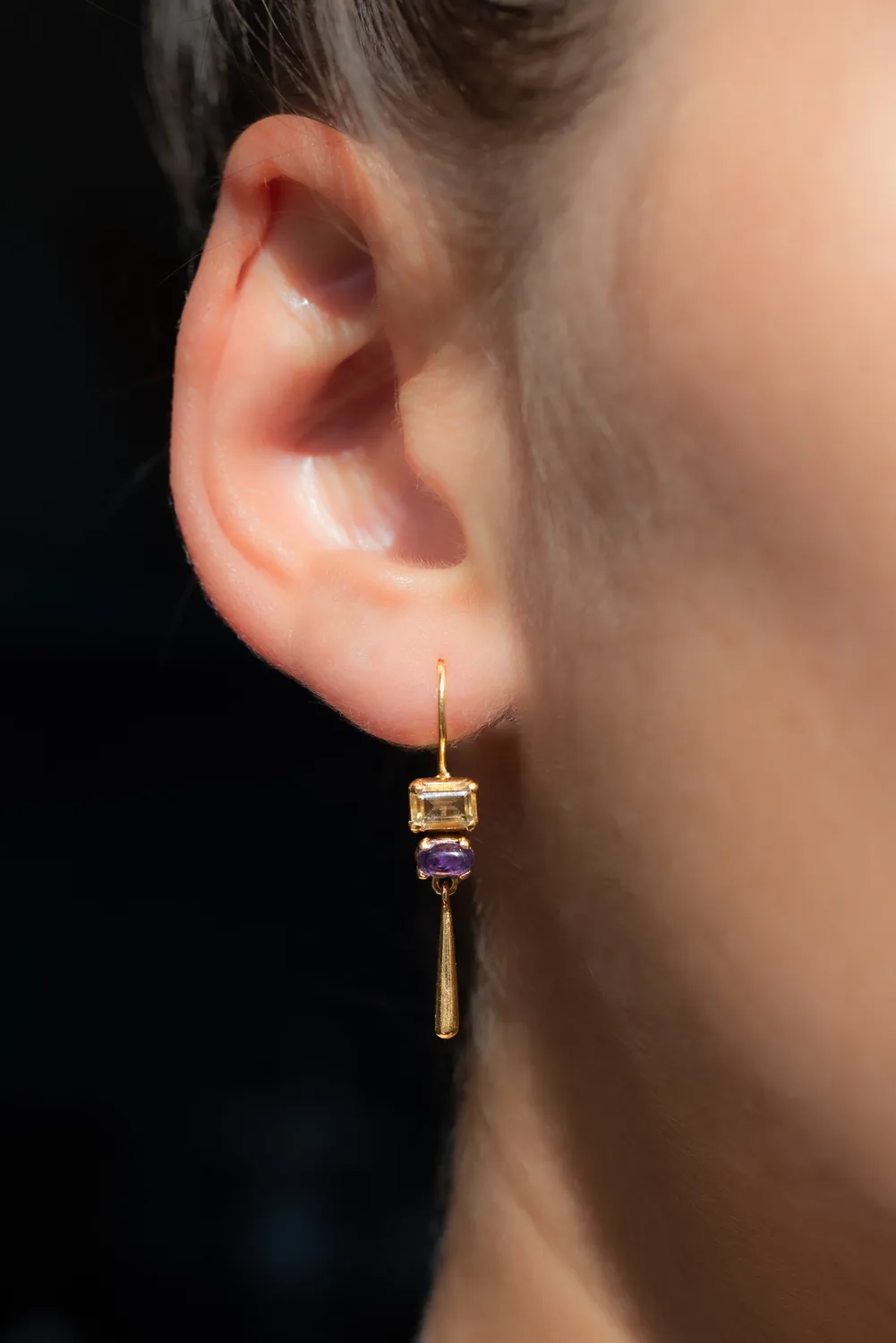 Le Fourbi de Capucine P63 boucles d'oreille citrine améthyste