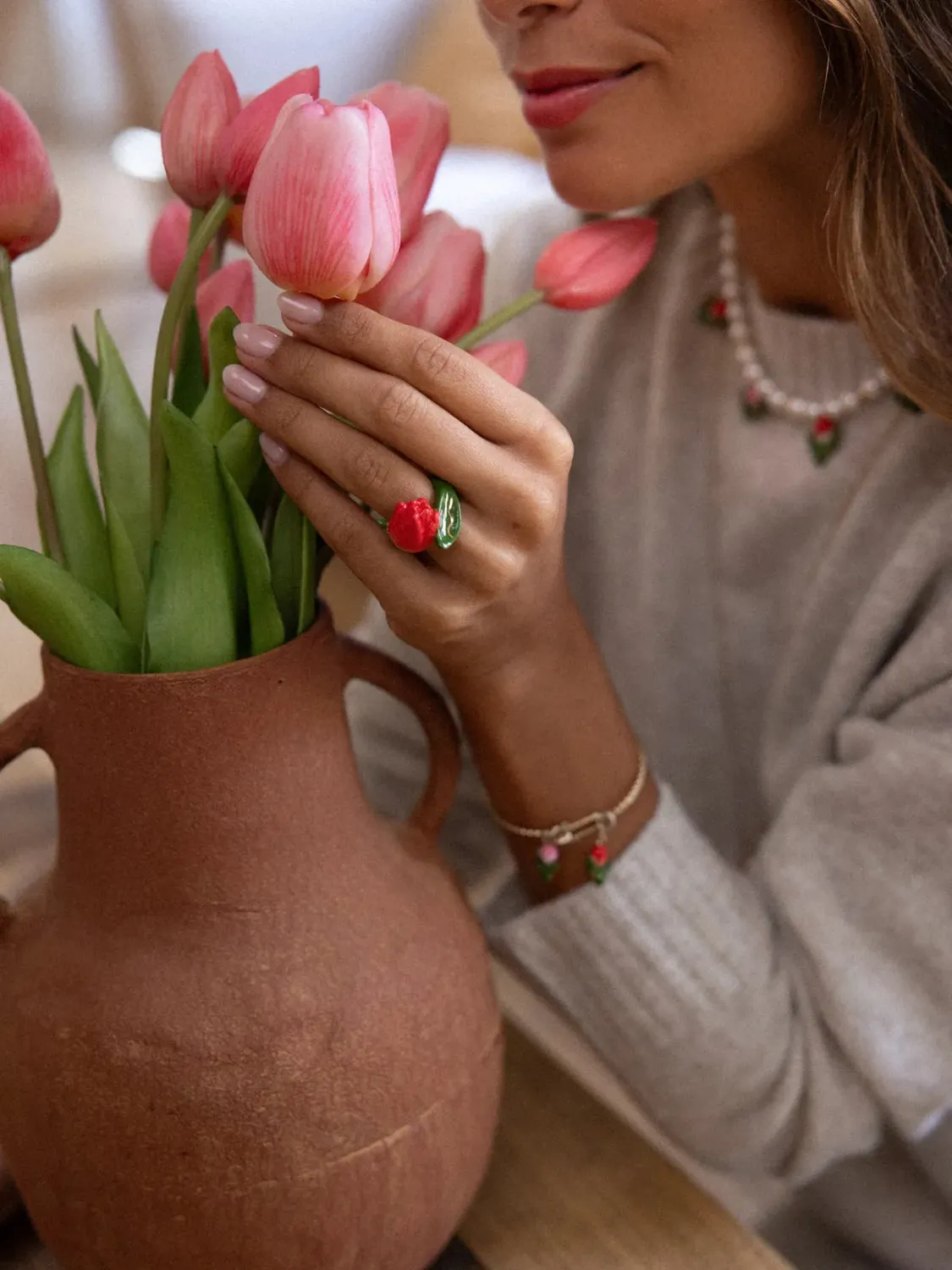 Nach Bijoux Tulipe bague porcelaine fleur taille S M L