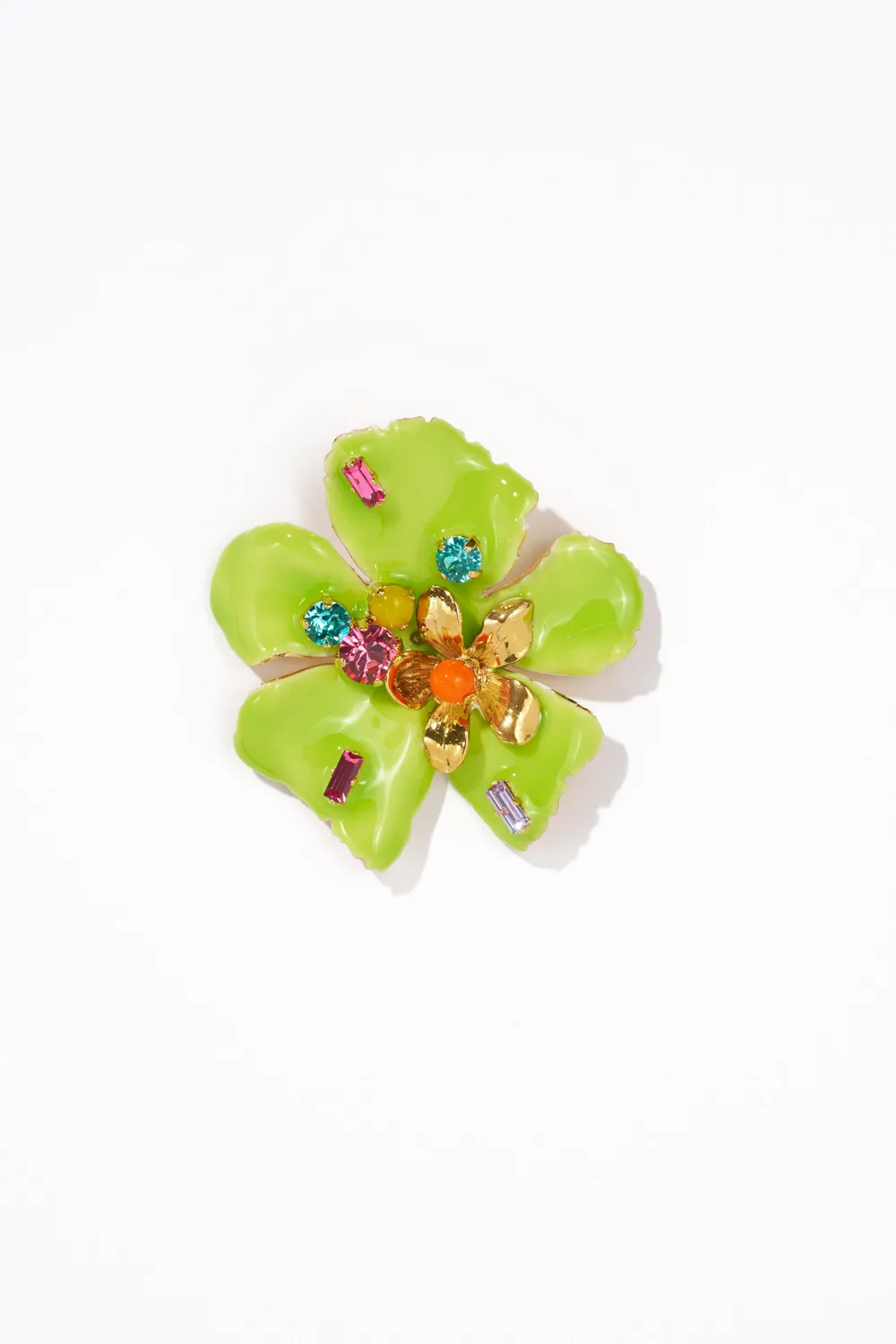Philippe Ferrandis Ischia grande broche fleur émail blanc doré