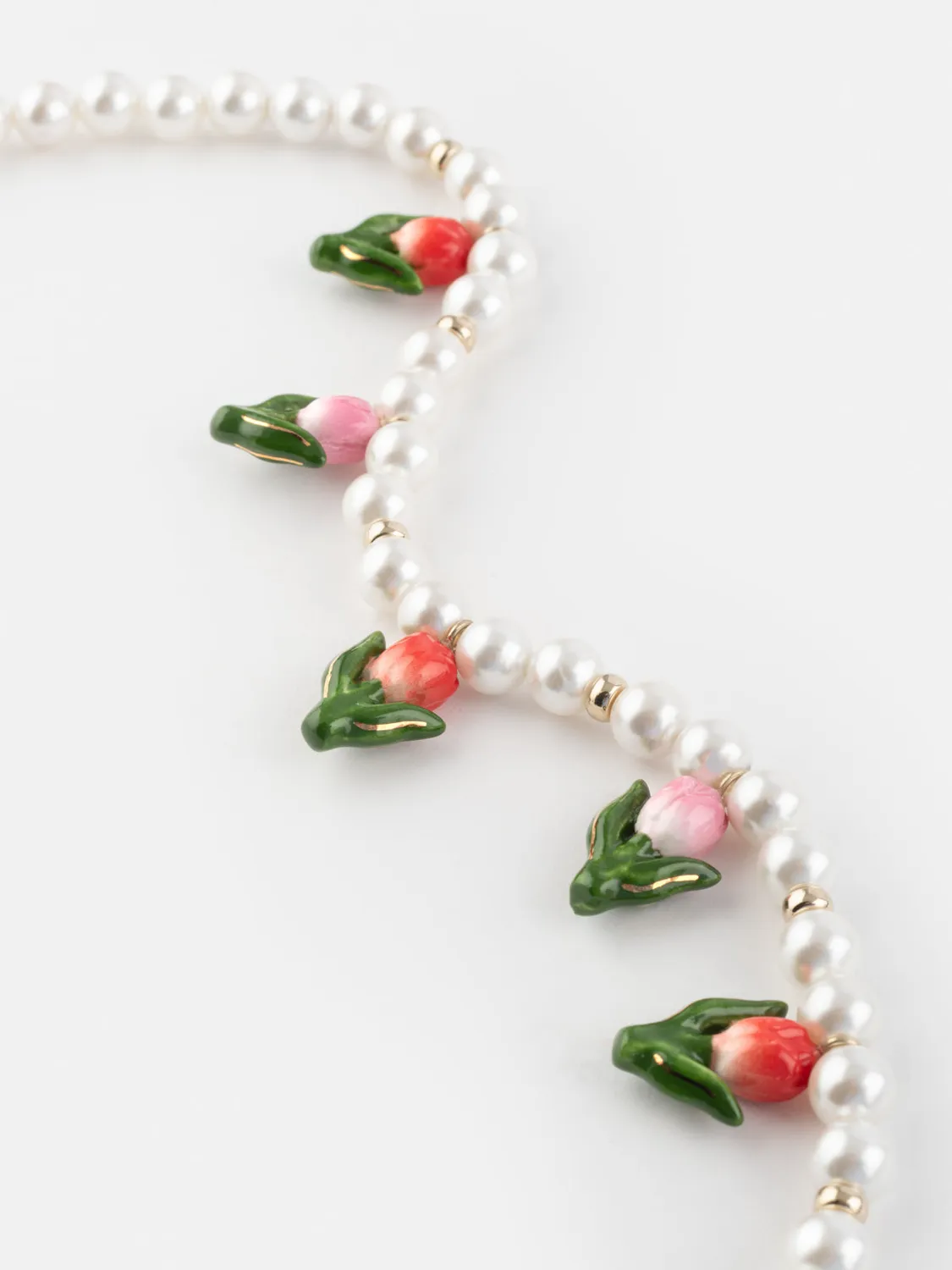Nach Bijoux tulipes et perles collier porcelaine
