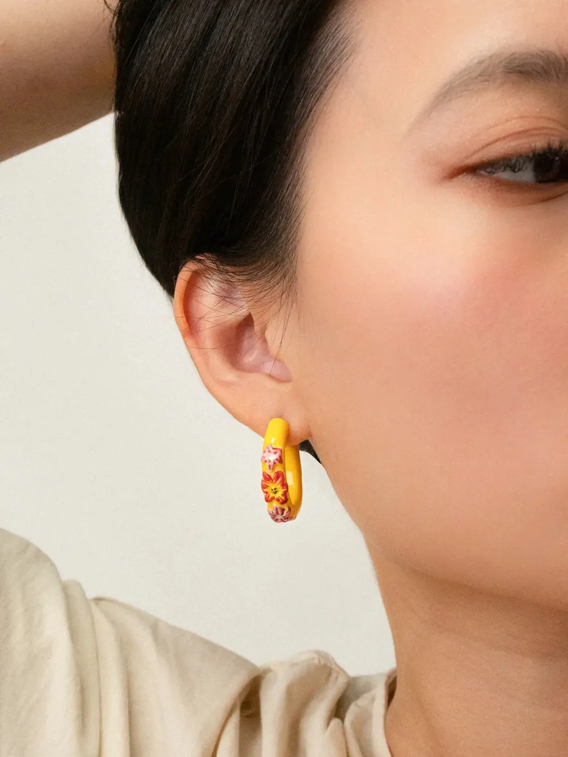 Nach Bijoux Tropical Créoles jaunes fleurs boucles 3,1 cm paire