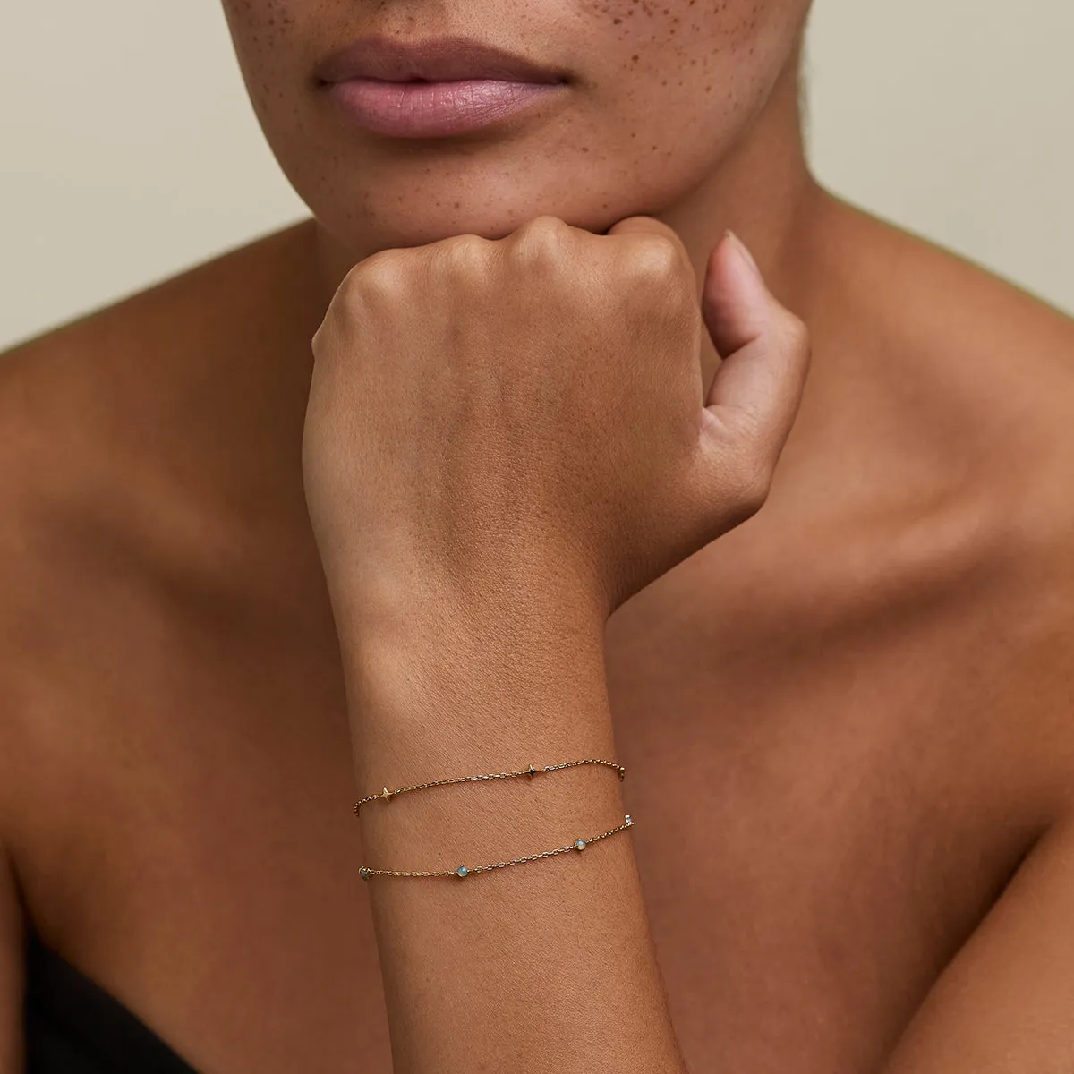 Astrid & Miyu Cosmic Opal Double bracelet doré opale