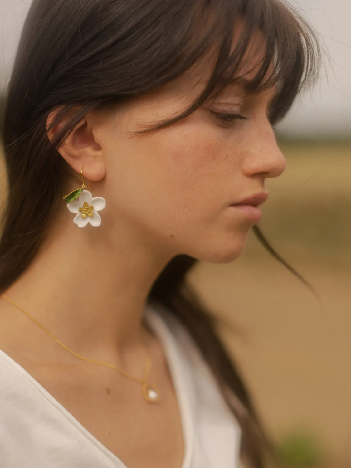 Nach Bijoux fleur de poirier poire et feuille boucles d’oreilles porcelaine