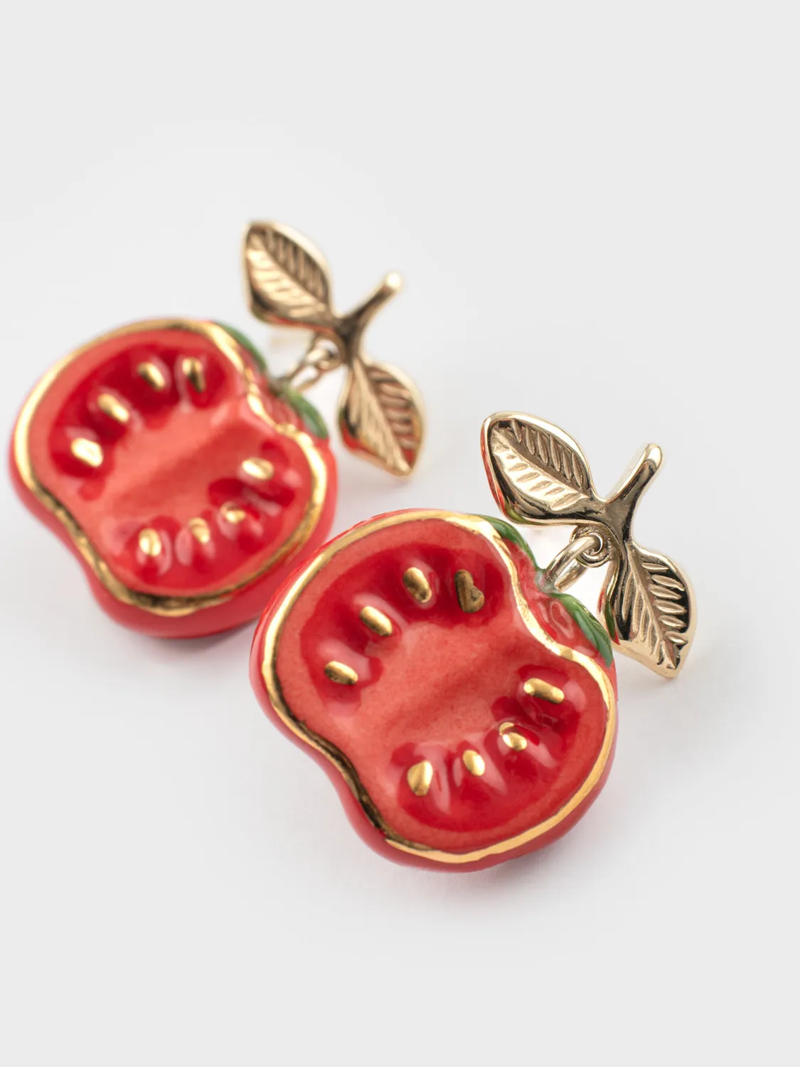 Nach Bijoux Puces Tomate boucles doreilles porcelaine rouge