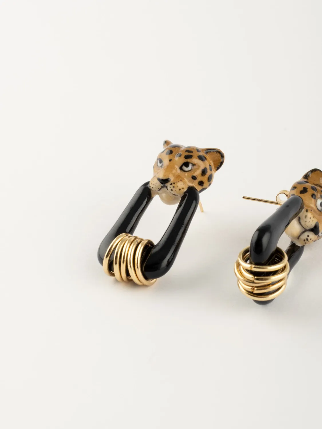 Nach Bijoux léopard noir Force boucles d'oreilles animale