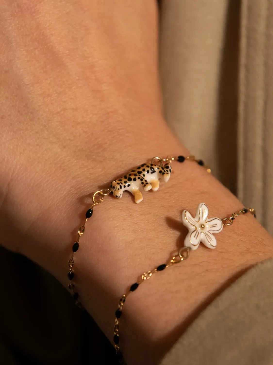 Nach Bijoux léopard bracelet perles porcelaine élastique