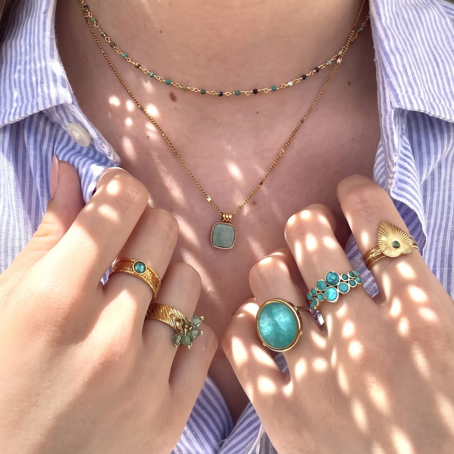 Nao de Paris Vintage collier amazonite acier doré