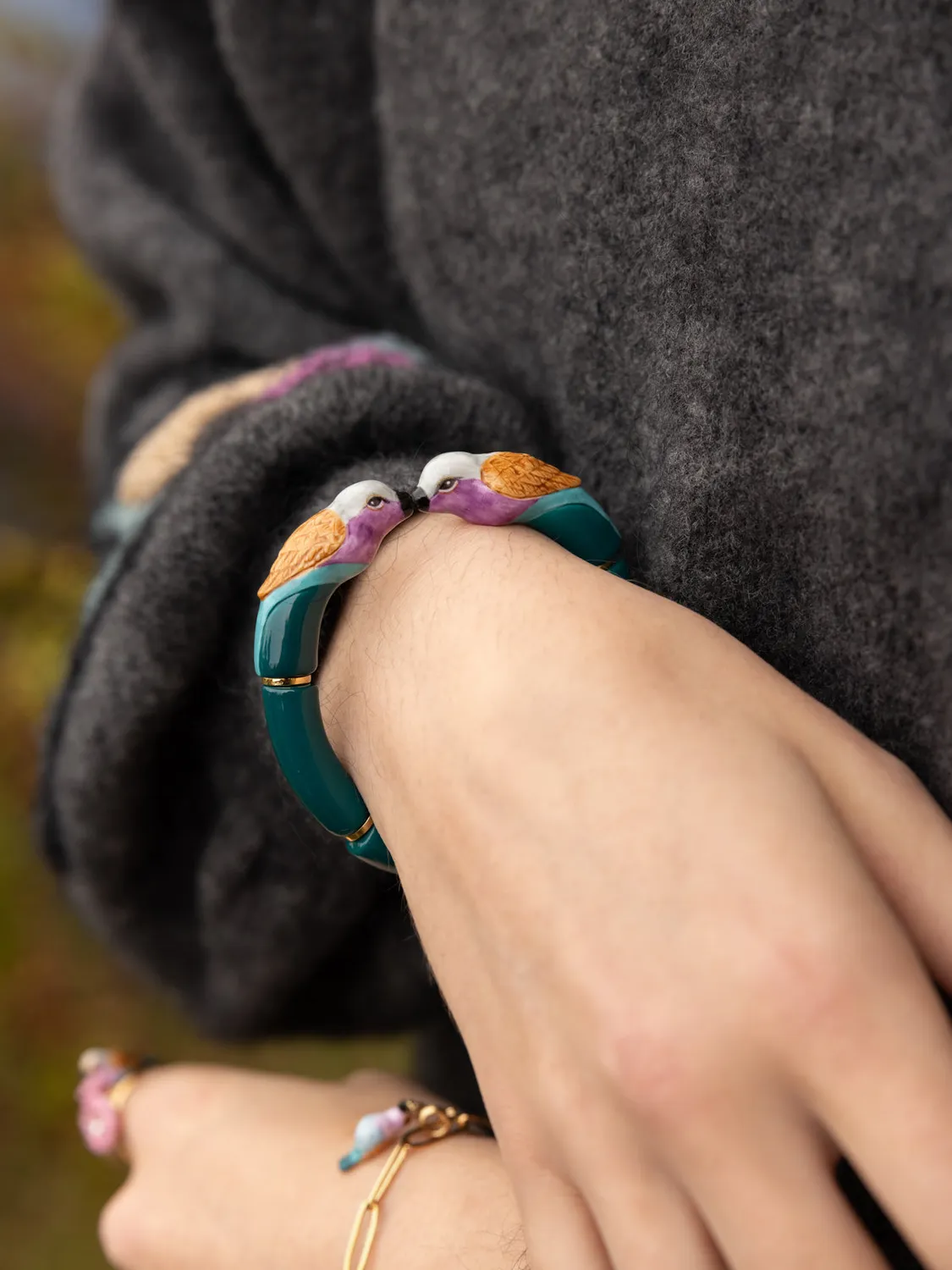 Nach Bijoux bracelet bisou oiseaux porcelaine élastique