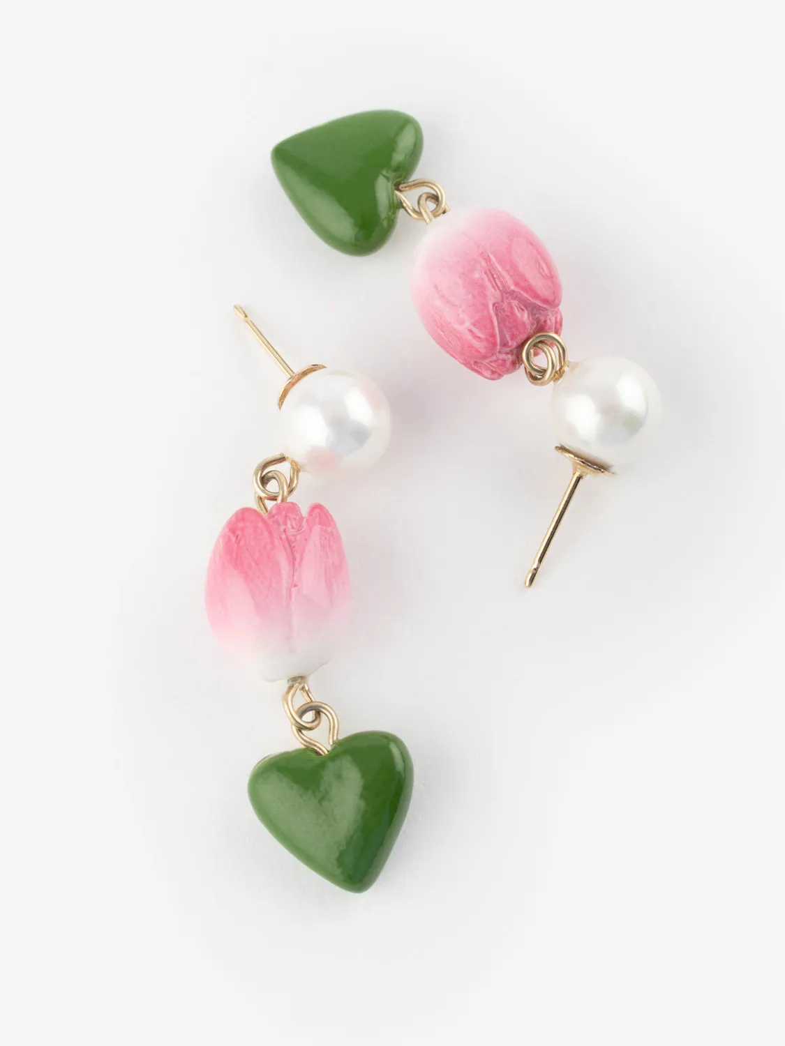 Nach Bijoux Pendante perle tulipe et cœur boucles doreilles nacre