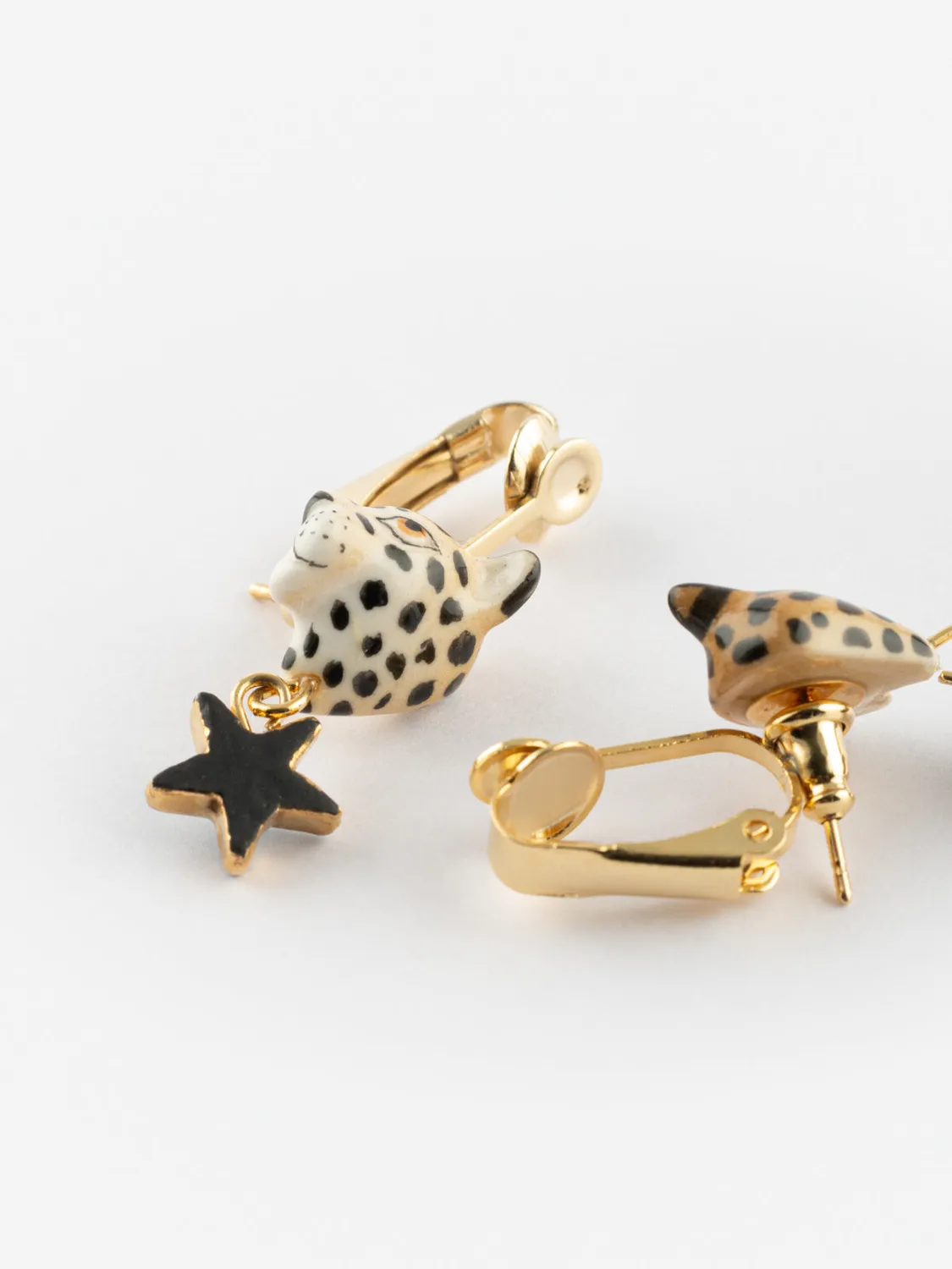 Nach Bijoux léopard étoile et lune puces clip porcelaine
