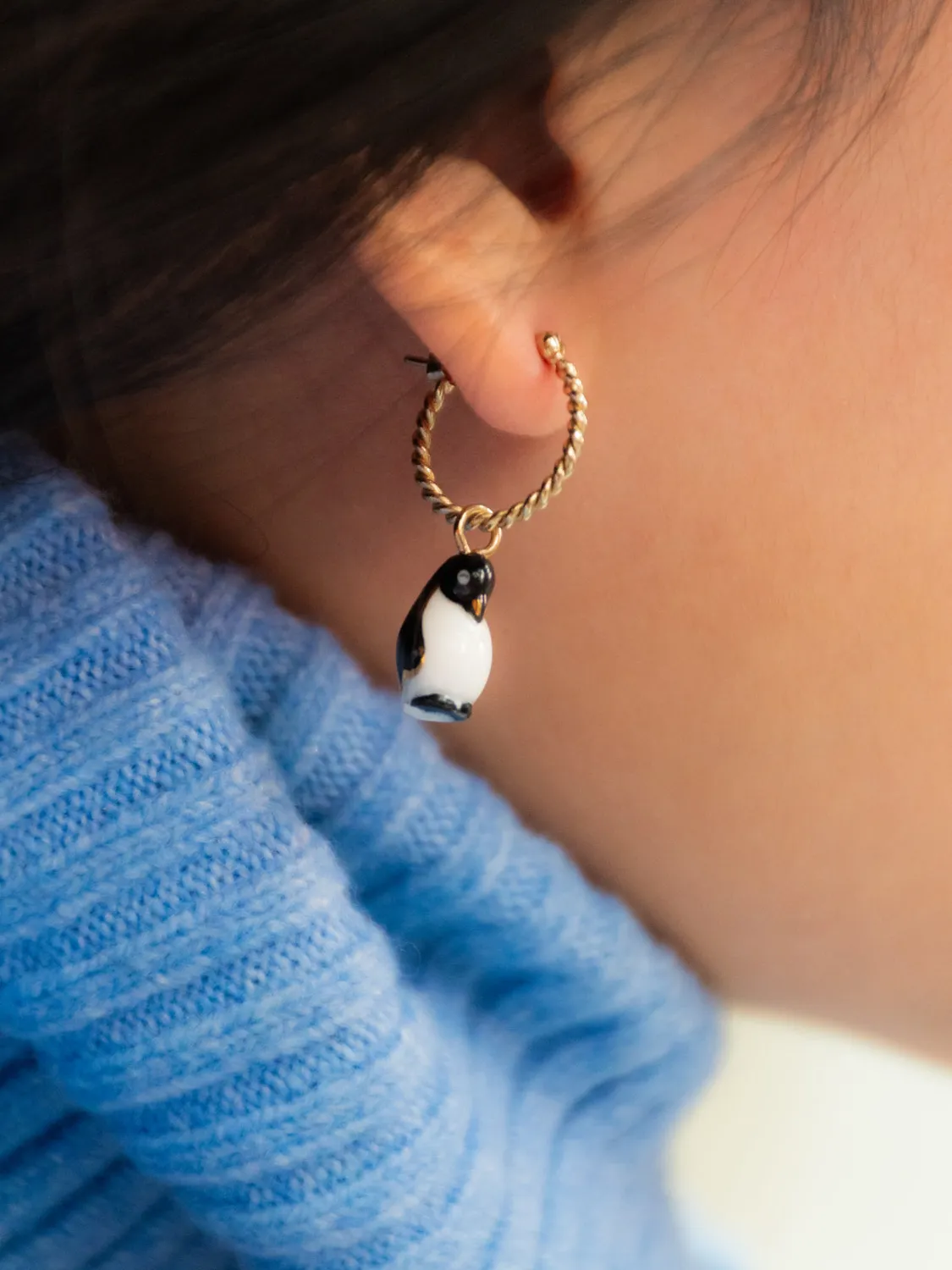 Nach Bijoux Arctique Mini créole pingouin boucle d'oreille unité porcelaine