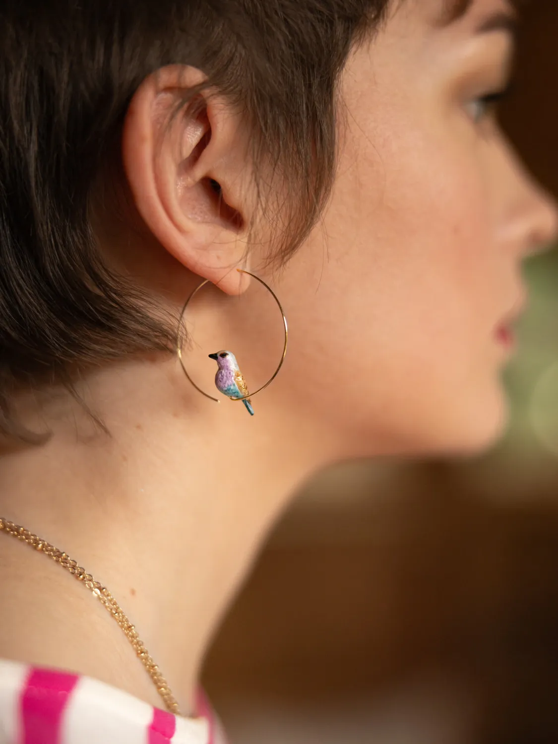Nach Bijoux Rollier oiseau boucles d'oreilles créoles bleues