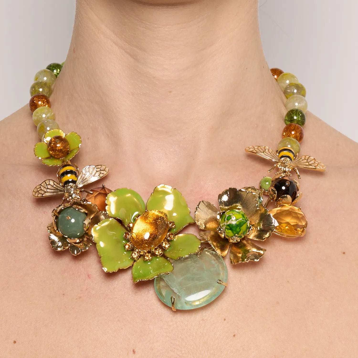 Philippe Ferrandis Bagatelle grand collier floral vert