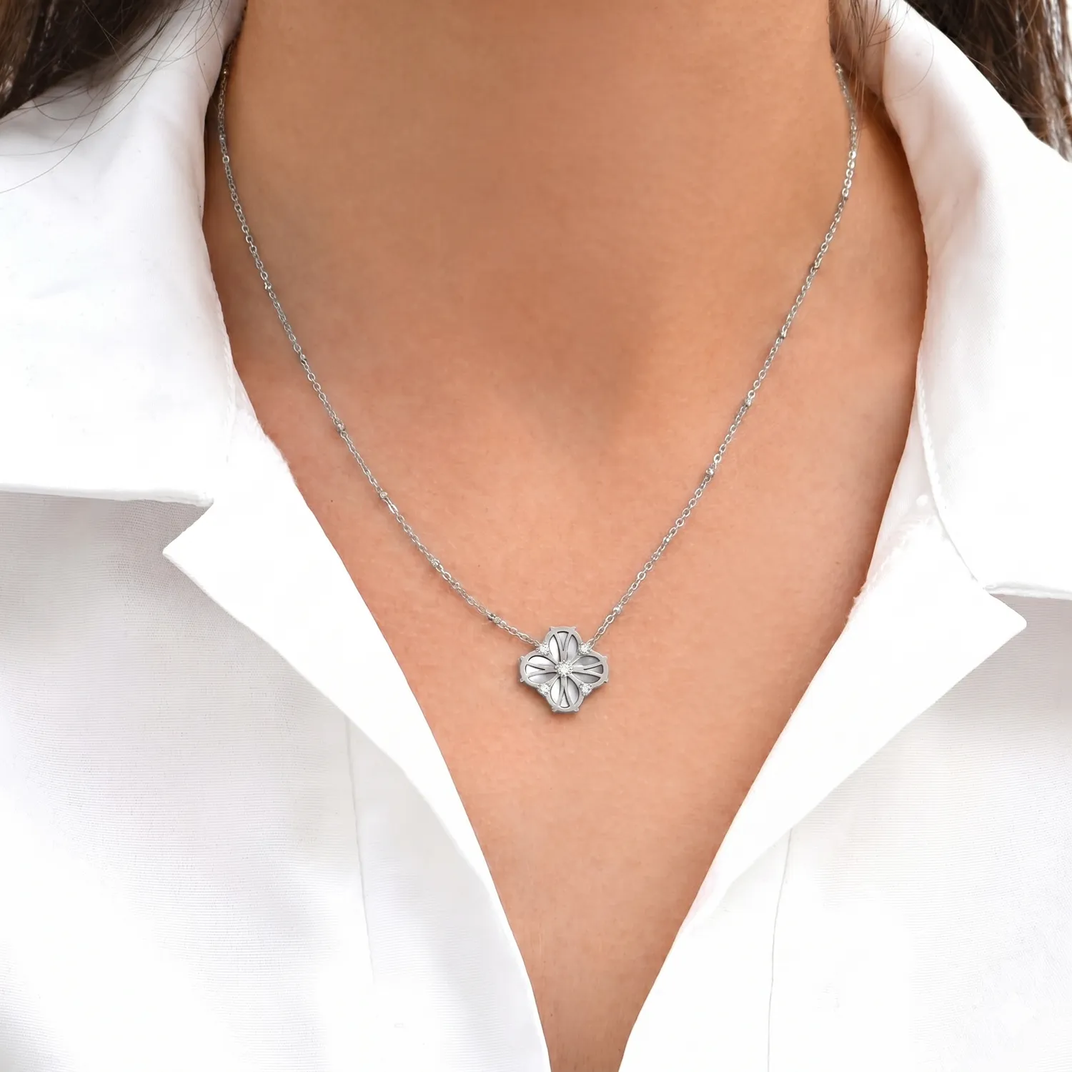 Nao de Paris Fleur Nouvelle coffret collier bracelet acier