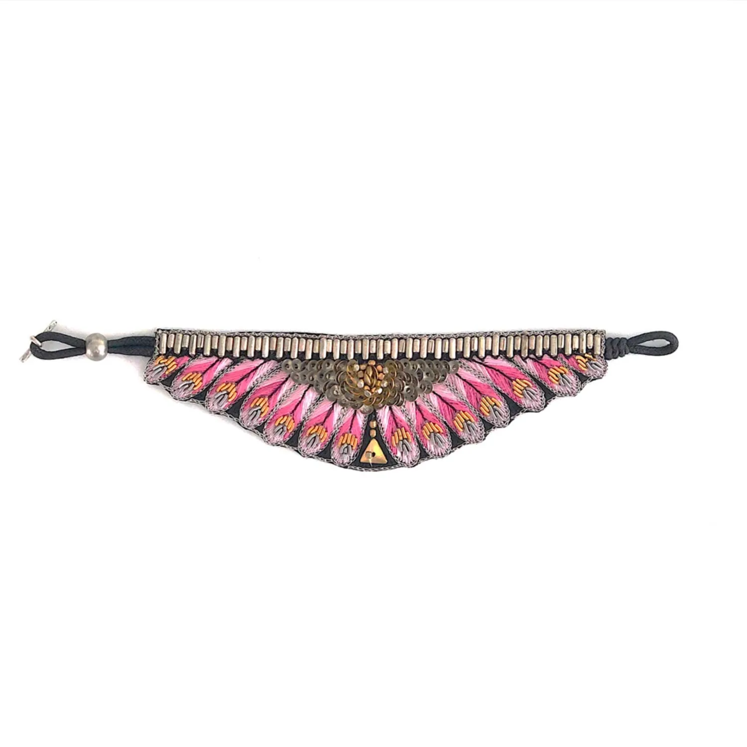 Nao de Paris Nita bracelet brodé orange cuir
