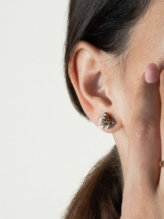 Nach Bijoux tête de léopard boucles puces porcelaine 10mm