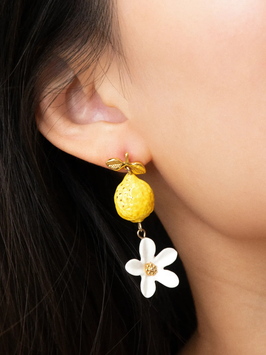 Nach Bijoux Citron boucles pendantes fleur jaune 5,2 cm
