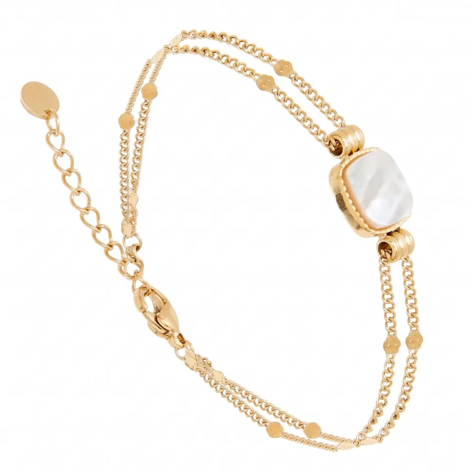 Nao de Paris Vintage Nacre Blanche bracelet acier doré