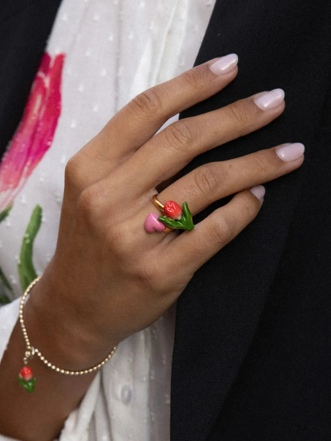 Nach Bijoux Tulipe rouge cœur bague ajustable porcelaine