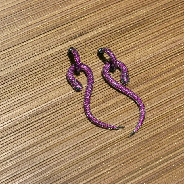 Nao de Paris Serpent Rubis boucles d'oreilles zirconium 7 cm