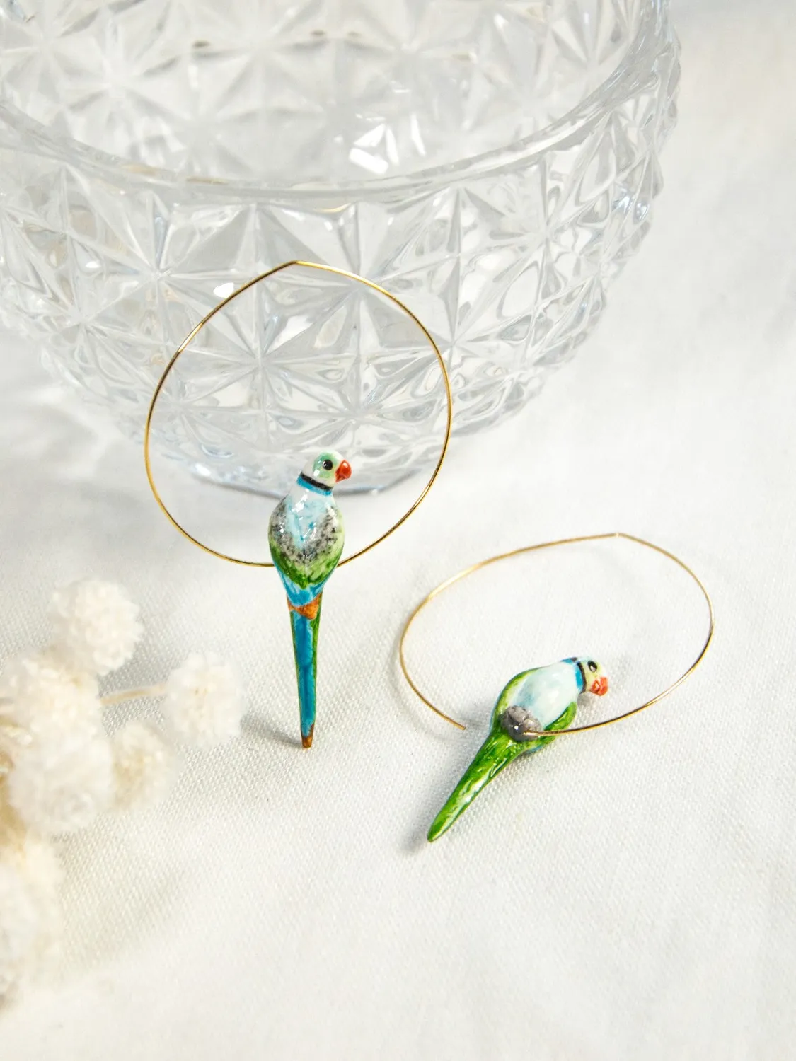 Nach Bijoux Perroquet bleu vert grandes créoles porcelaine 6,5 cm