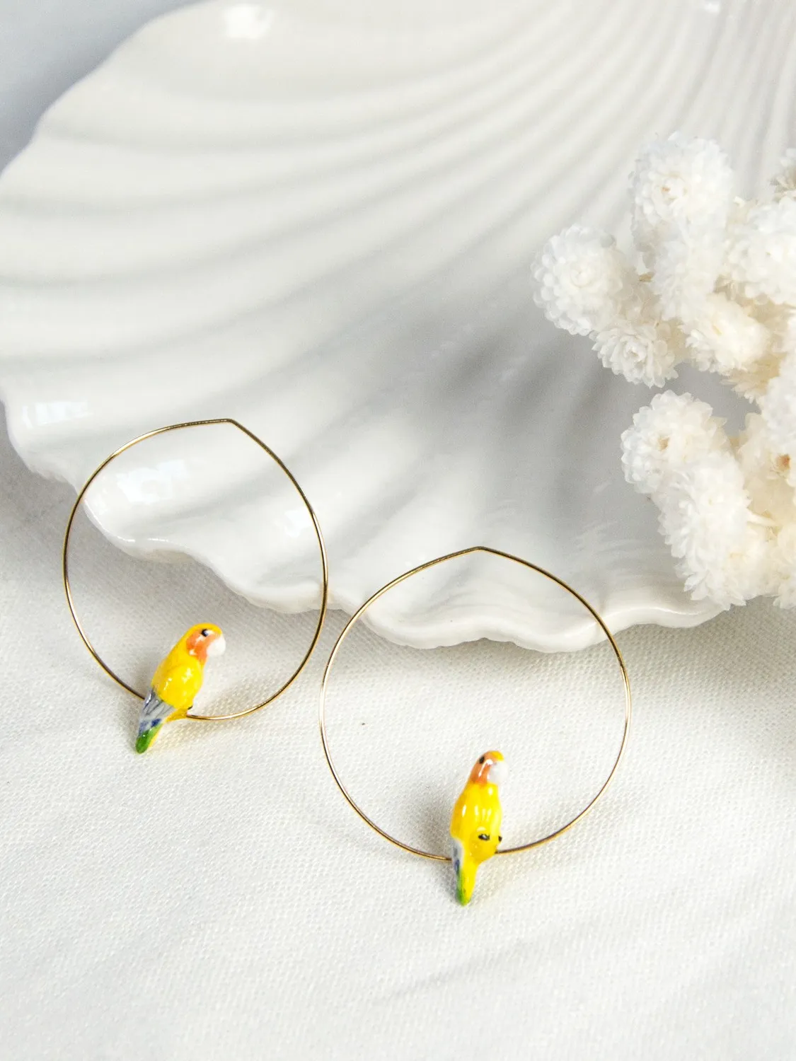 Nach moyennes créoles perroquet jaune porcelaine 4 cm