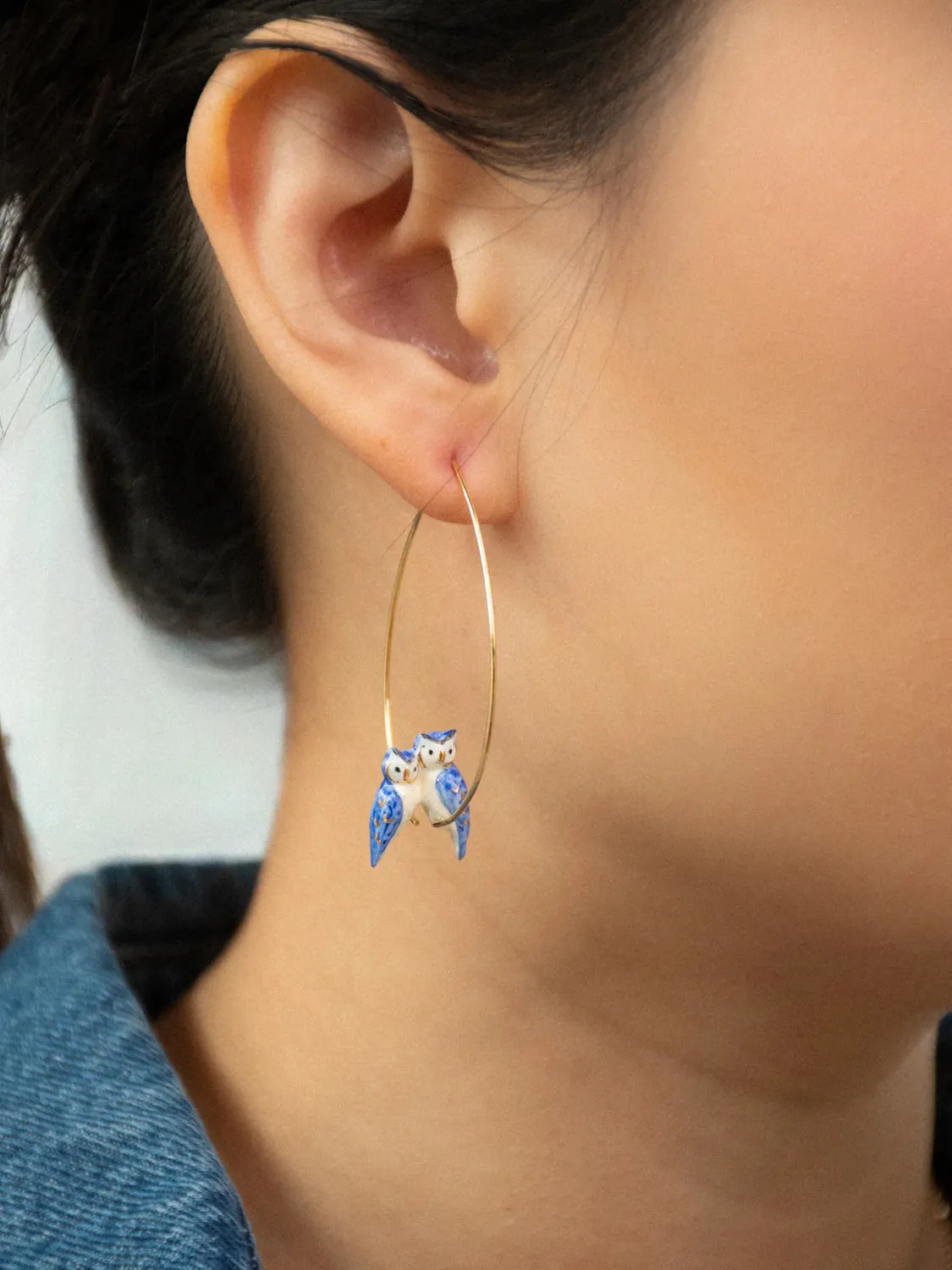 Nach Bijoux chouettes amoureuses créoles acier 4,8 cm