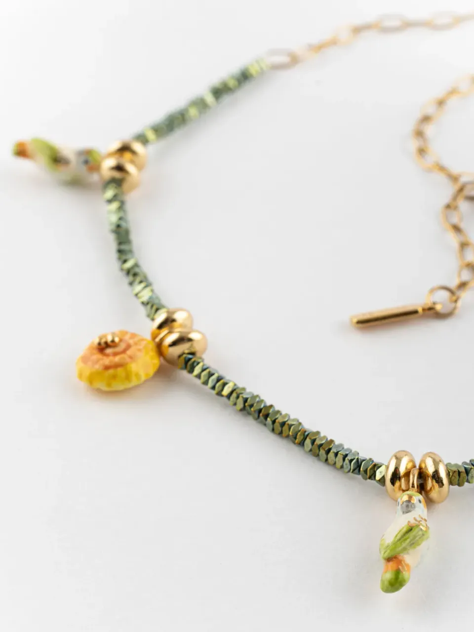 Nach Bijoux perruches pissenlits collier hématite verte