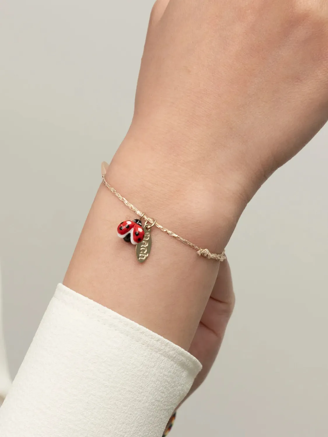 Nach Bijoux Lucky you bracelet coccinelle cordon ajustable beige