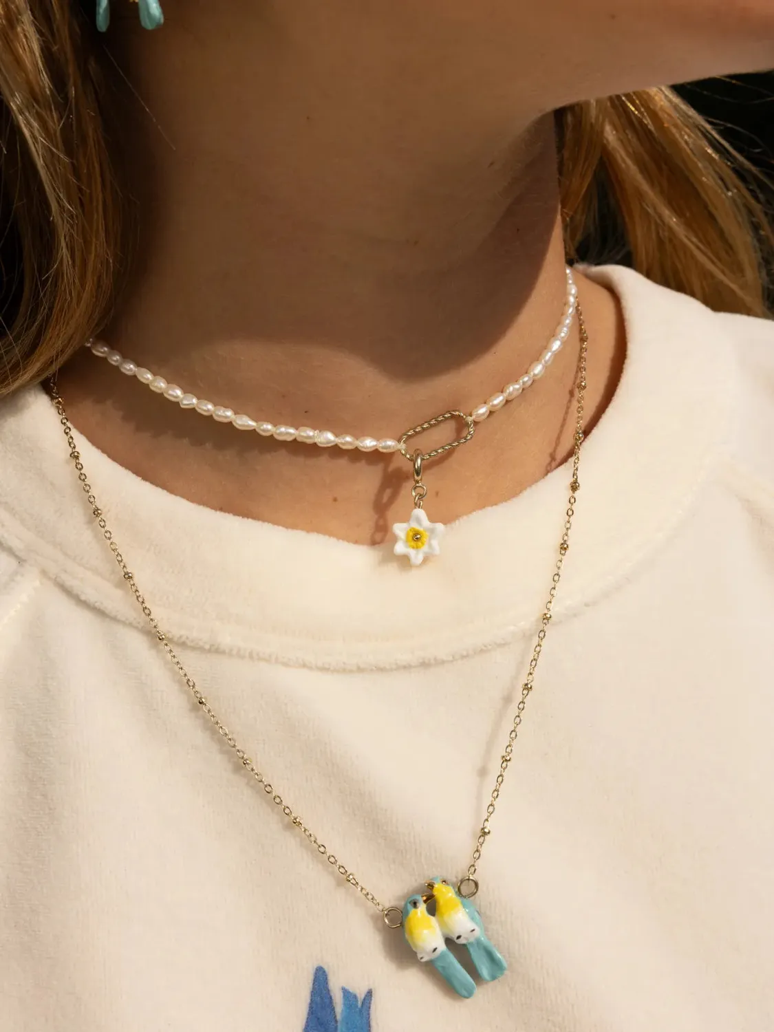 Nach Bijoux Oiseaux Amoureux collier Paruline Bleues 41,5 cm