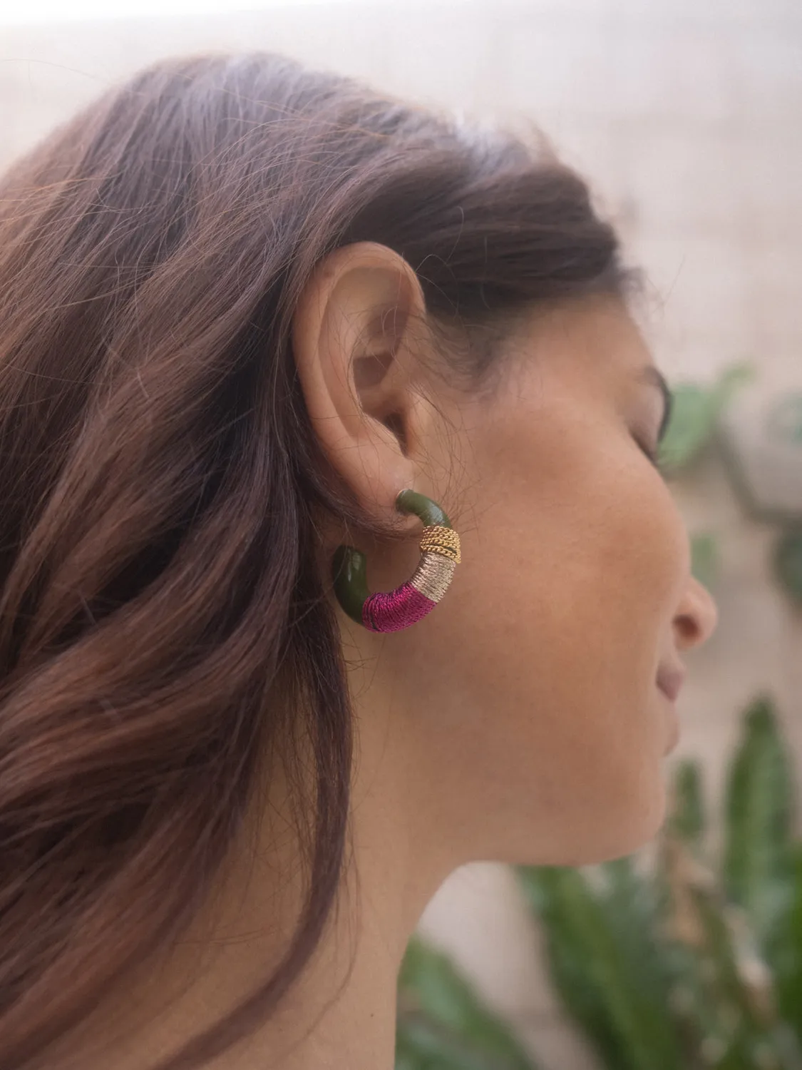 Nach Bijoux vert ethnique boucles d'oreilles porcelaine verte