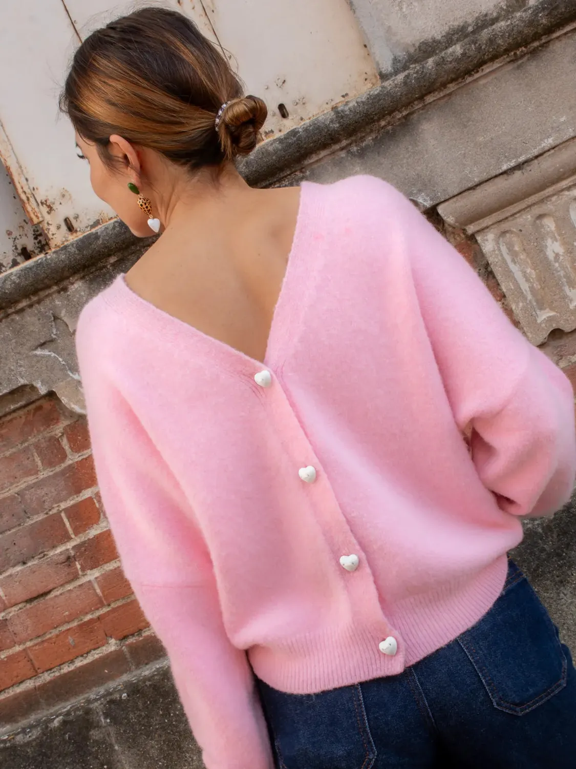 Nach Bijoux Chocolatine gilet rose boutons cœur