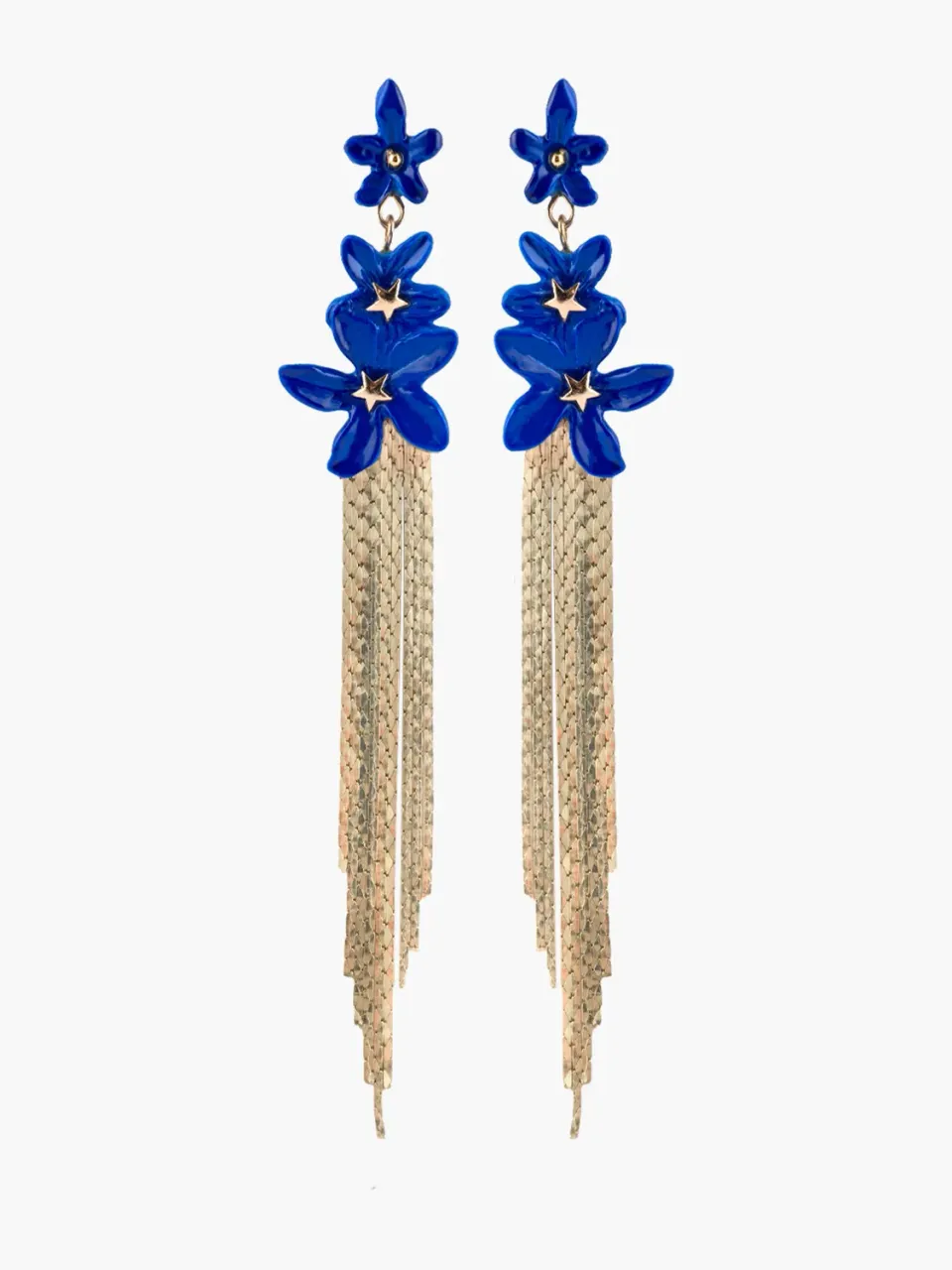 Nach Bijoux Jasmin boucles d'oreilles franges fleurs bleues 11 cm