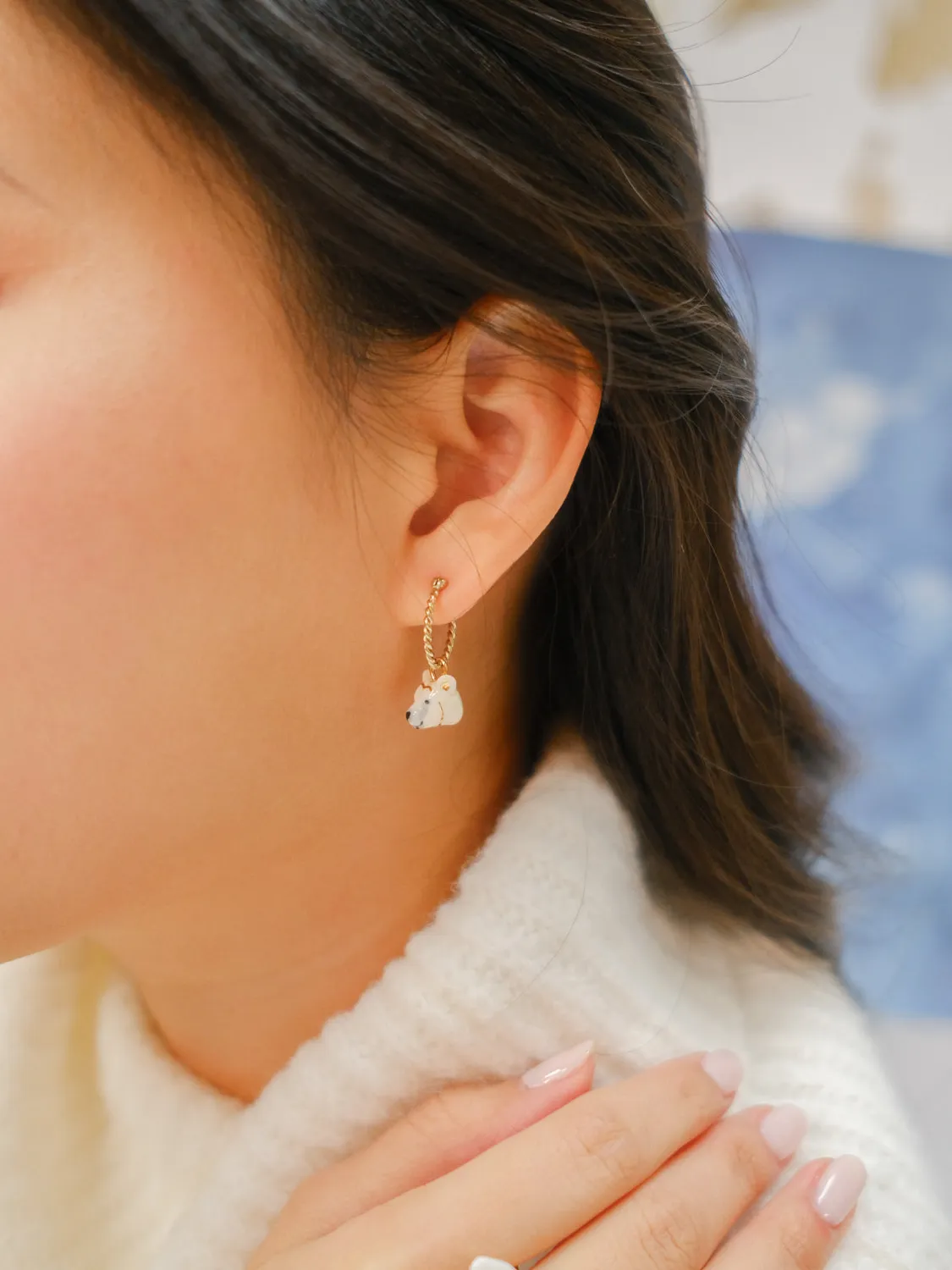 Nach Bijoux Arctique mini créole ours polaire boucle d’oreille unité porcelaine