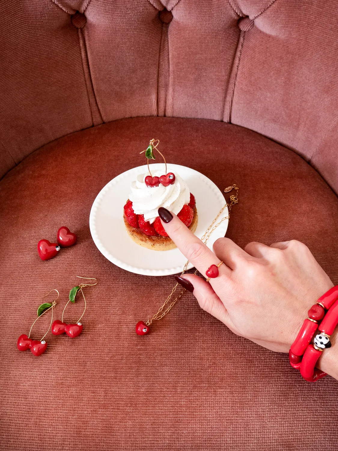 Nach Bijoux Chérie Cherry Cœur coccinelle puces rouges